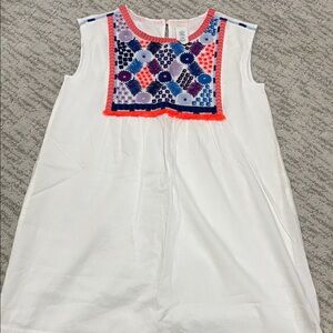 Crewcuts White Dress with Neon Coral Trim and Multicolor Embroidery